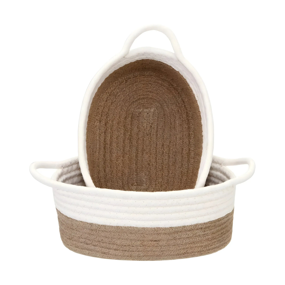 Cotton White Basket 2 Pcs Storage Basket For Clothes (Beige-White)
