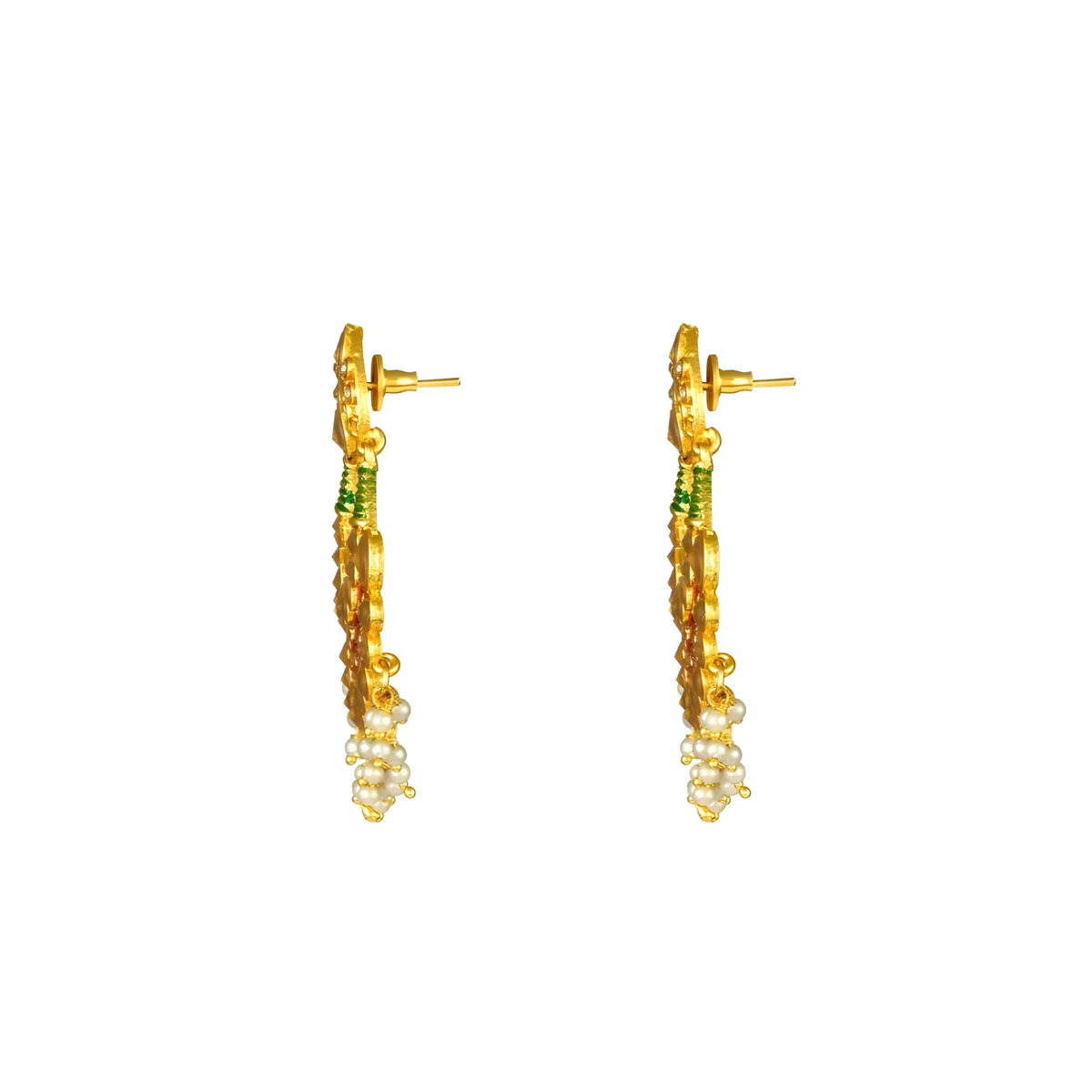 Women's Rose Gold Plated Alloy Kundan Earrings &amp; Mangtikka (Red &amp; Green)