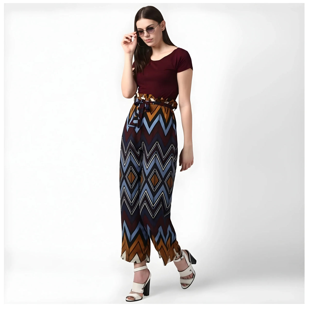 Women's Polyester Chevron Elasticated Trousers (multicolor) | Women Signature Collection