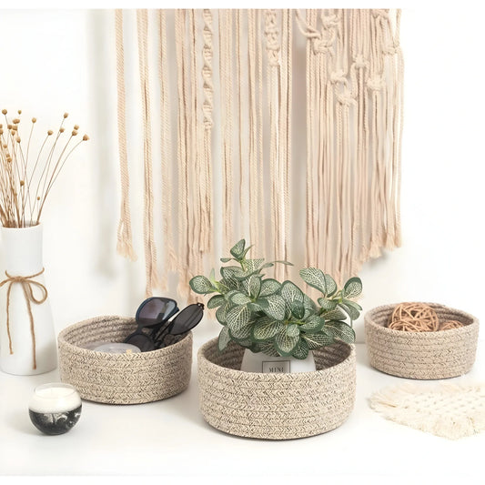 Cotton 8x3 Inch Kidi Round 3 Set Bedside Organizer With Out Lid (Kidi)