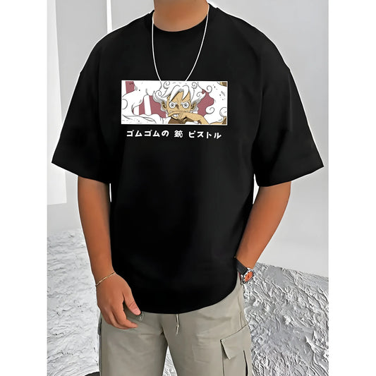 Men's Casual Cotton Blend Printed Round Neck Half Sleeve T-Shirt (Black)