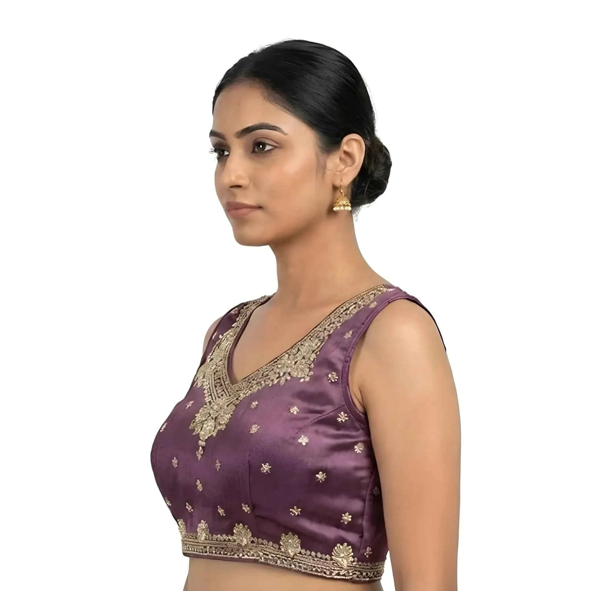 Ishara Silk Embroidered V-Neck Sleeveless Readymade Padded Blouse