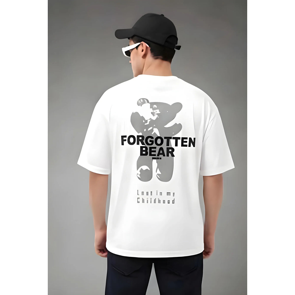 Men's Cotton Blend Printed Oversized Round Neck Half Sleeve T-Shirt (White)