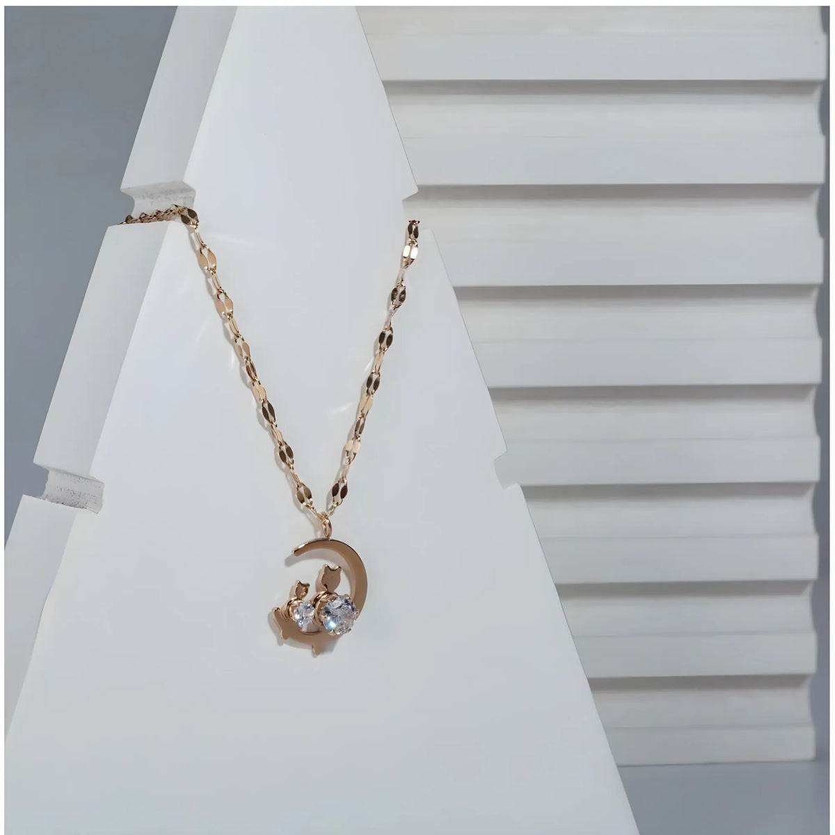 Women's Stainless Steel Moon Pendent Delicate Chain (Gold Plated)