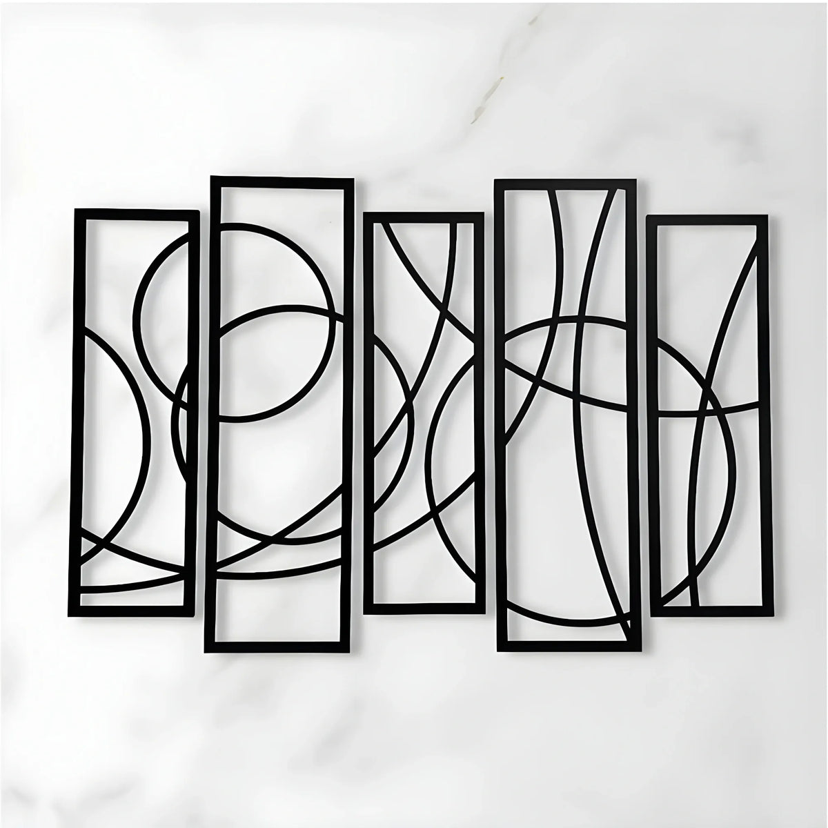 Wooden 5-Piece Wall Art Panel Frame – Elegant Black Abstract Design