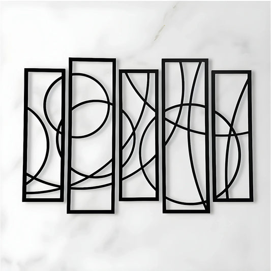 Wooden 5-Piece Wall Art Panel Frame – Elegant Black Abstract Design