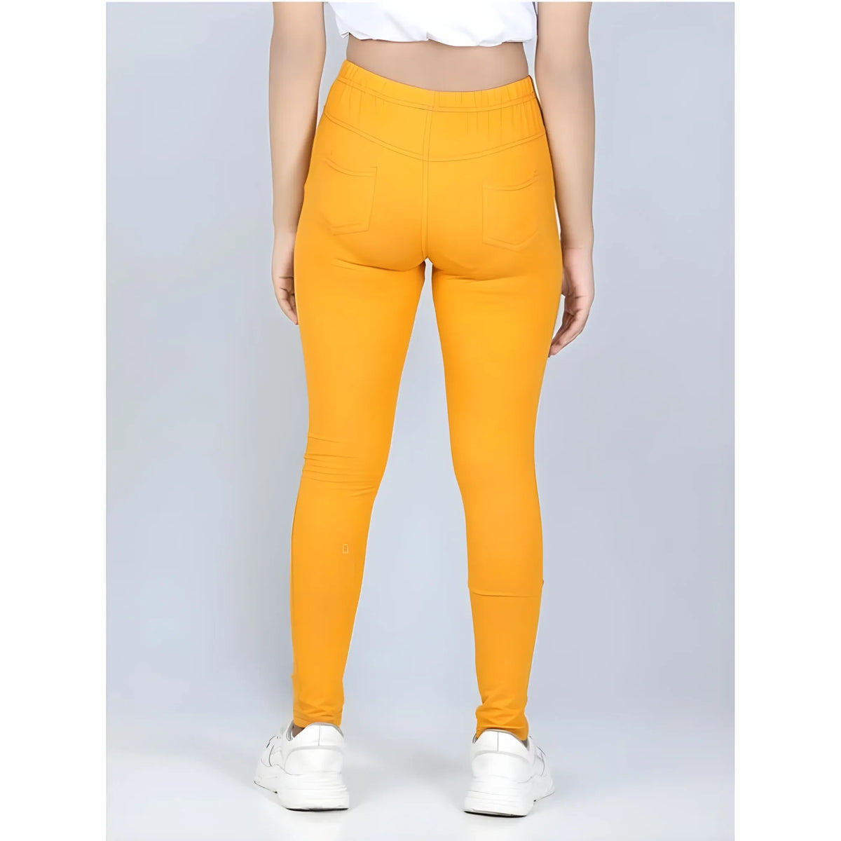 Girl's Cotton Lycra Solid Elasticated Jeggings (Mustard)