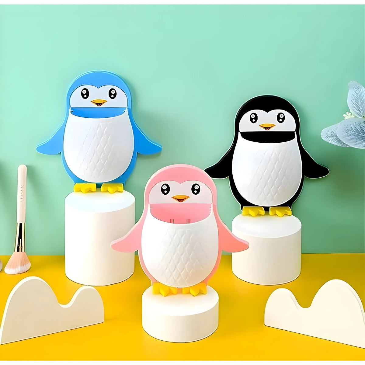 Pack of 3 Wall Mounted Penguin Design Toothpaste Holder (Multicolor)