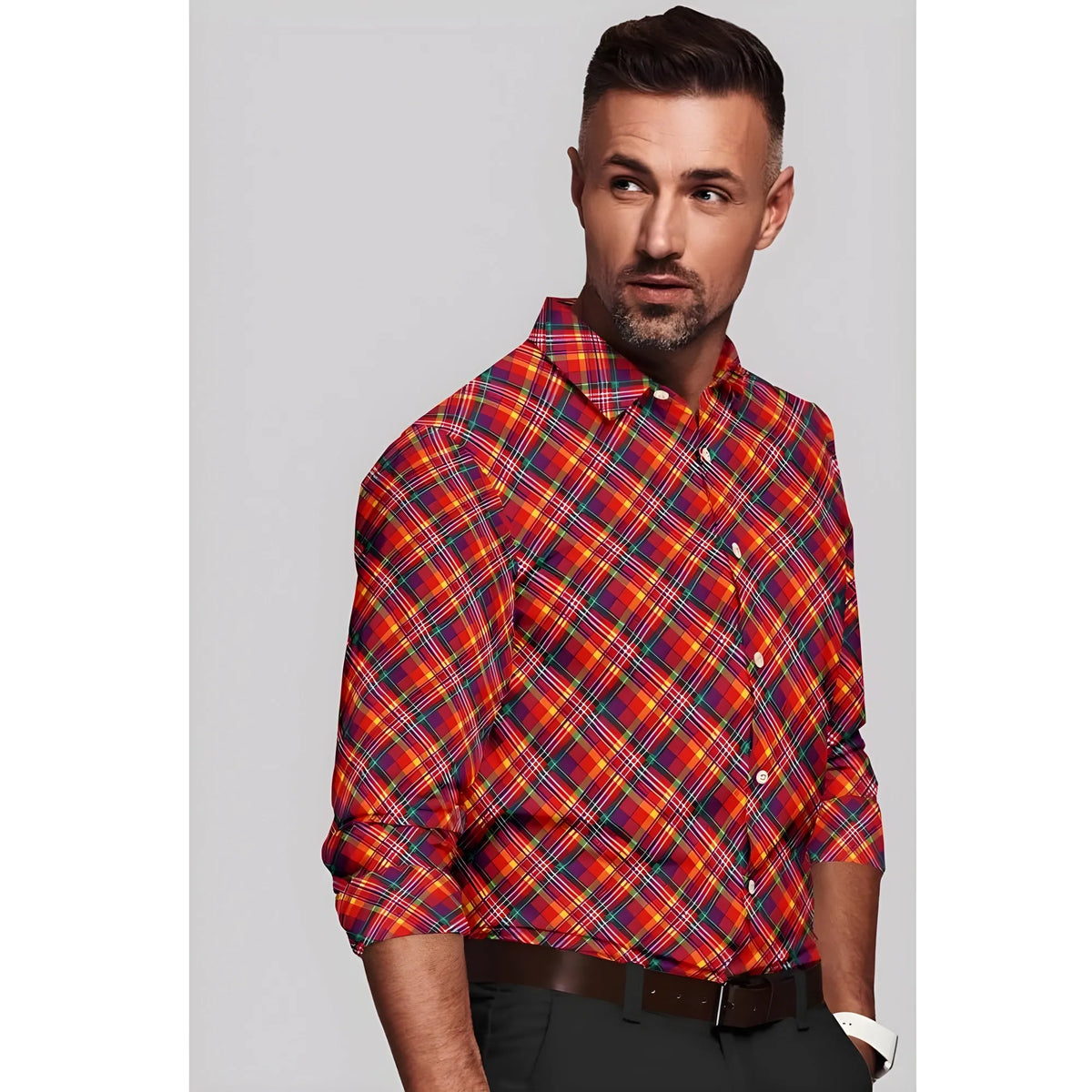 Men's Cotton Blended Checked Full Sleeve Shirt (Red)