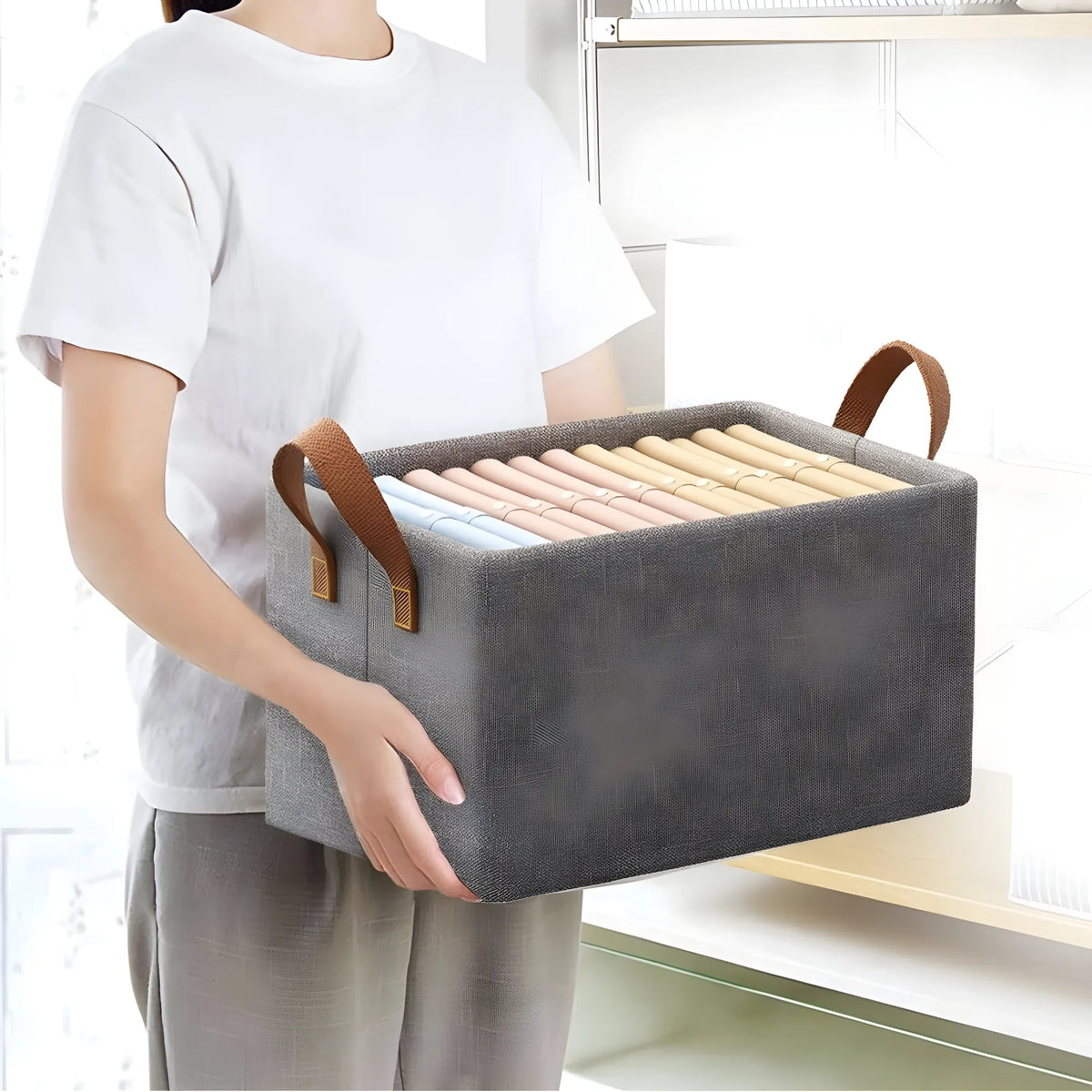 Nylon, Stainless Steel 26 Litter Wardrobe Organizer For Clothes Storage Box (Grey)
