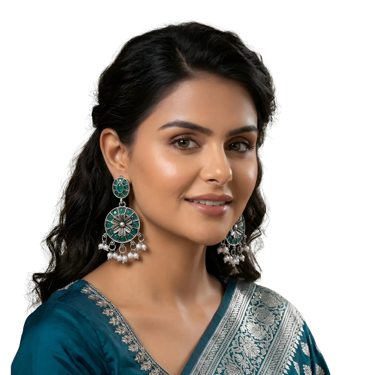 Women's Zinc Alloy Gold Plated Chandbali Earrings (Multicolor)