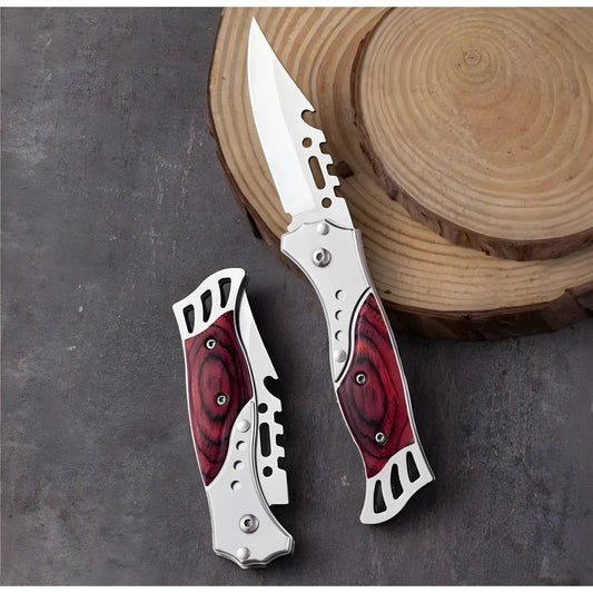 Stainless Steel, Wood Knife With Wooden Handle (Silver-Brown)