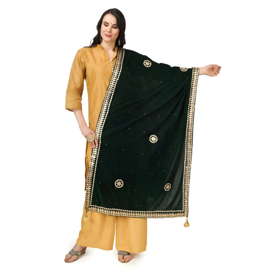 Women's Velvet Gotta Patti Dupatta (Green, Length:  2.25 to 2.50 Mtr)
