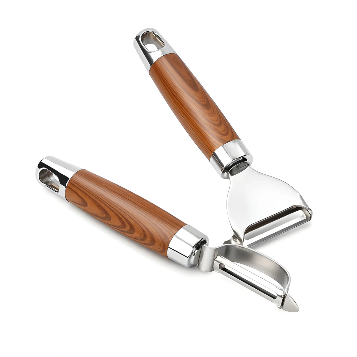 Stainless Steel-Wood 2 pieces set Vegetable Peeler Sets (Silver)
