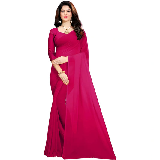 Women's Georgette Solid Saree With Unstitched Blouse 5.5Mtr (Pink)