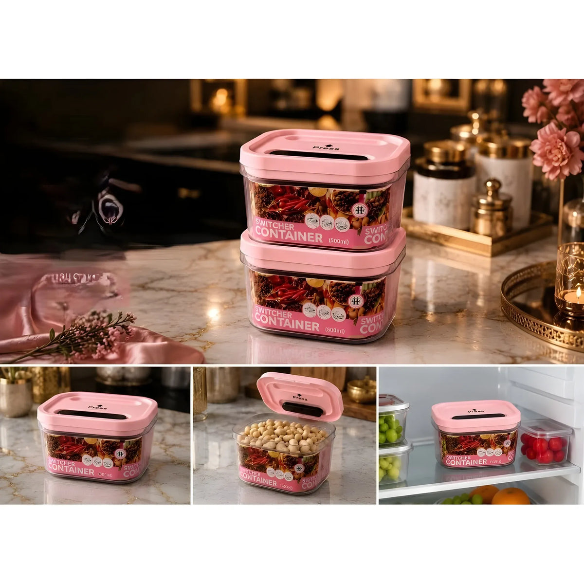 Pack of 2 Switchers Airtight Storage Container Set 500 ML (Pink)