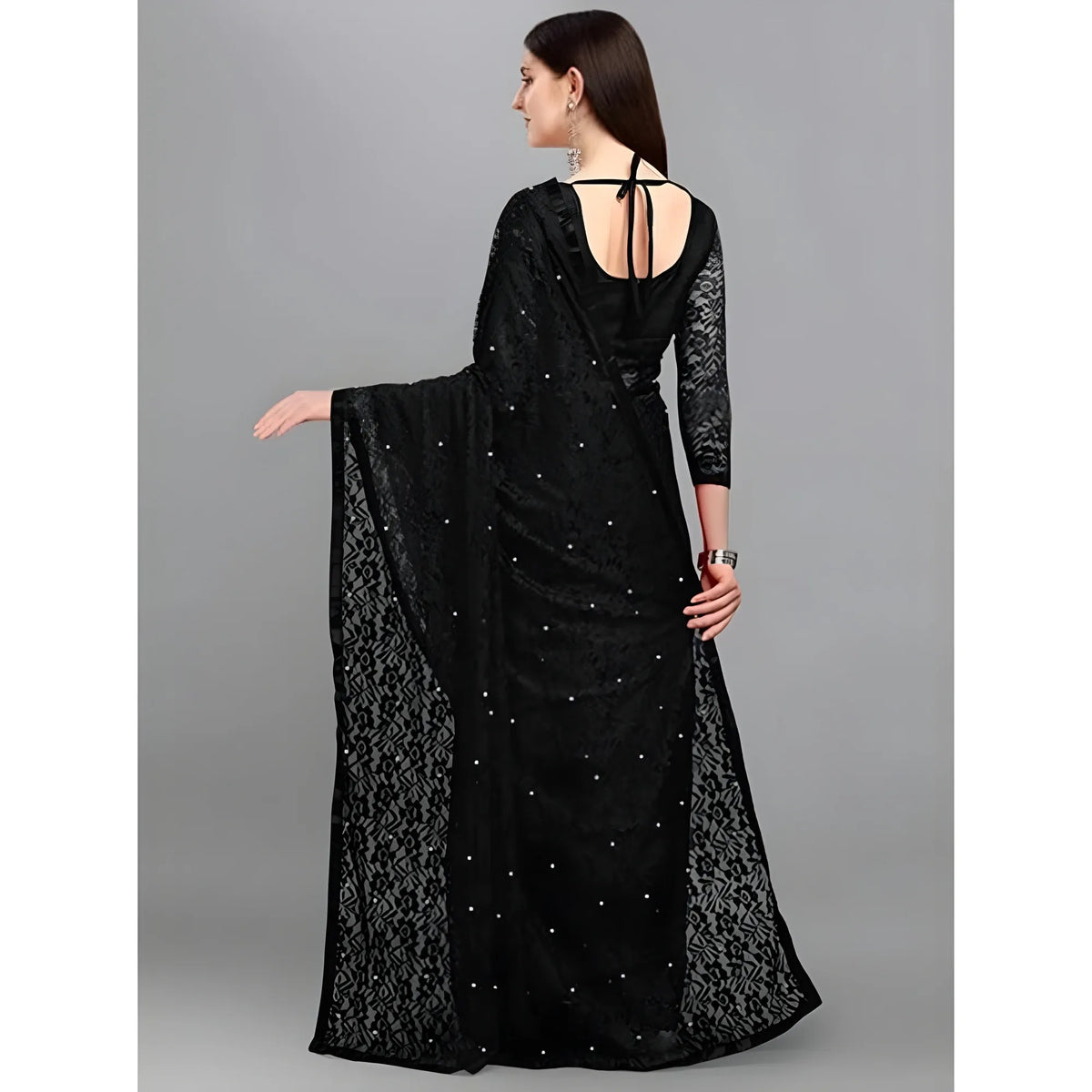 Women's Net Self Design Saree With Unstitched Blouse 5.5Mtr  (Black)