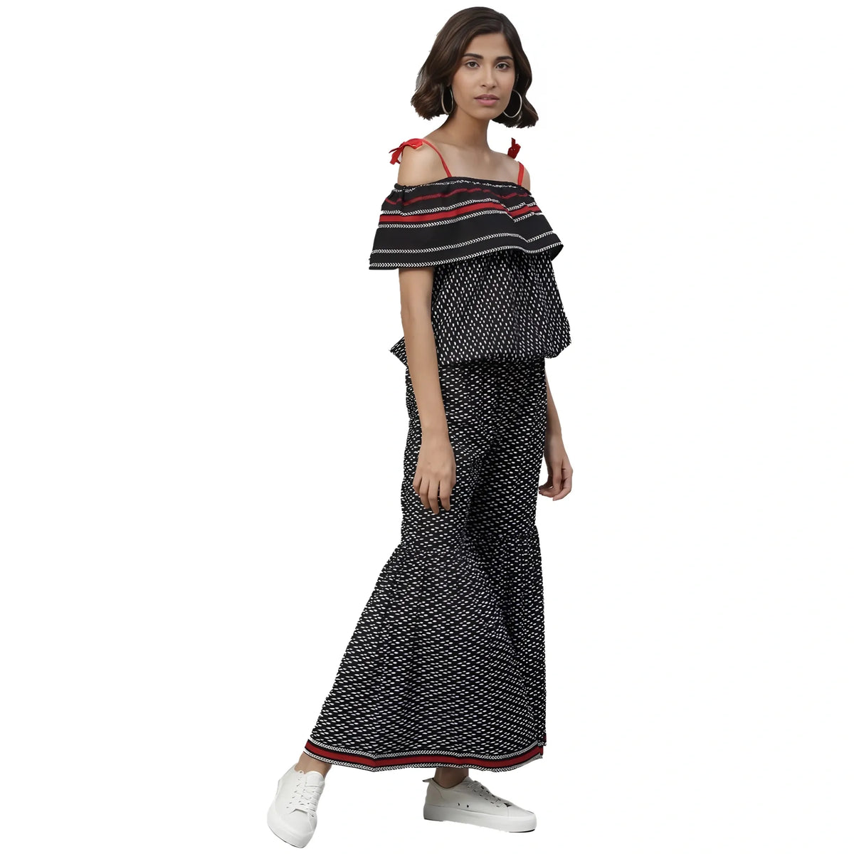 Women's Casual Shoulder Sleeve Geomatrical Printed Cotton Dress (black) | Women Signature Collection