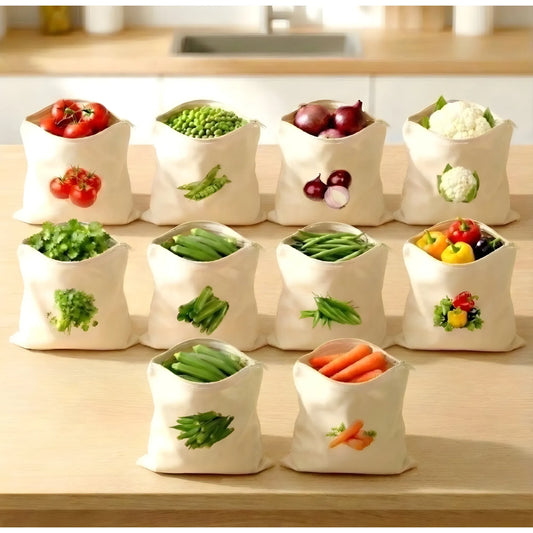 Cotton Vegetable Bag Size 12*12 - 10 Pieces Set (Beige)