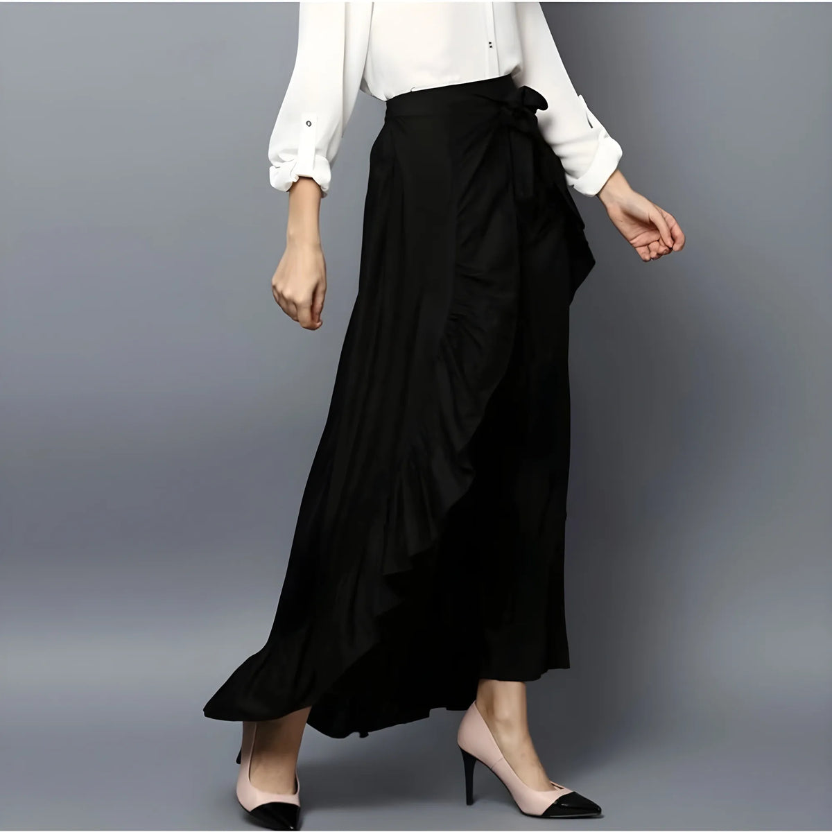 Women's Rayon Ruffled Elasticated Skirt (black) | Women Signature Collection