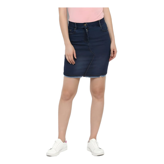 Women's Denim Stitching Pattern Buttoned Skirt (blue) | Women Signature Collection