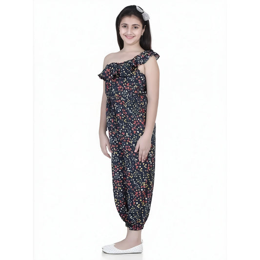 Girl's Polyester Moss Floral Sleeveless Jumpsuit (multicolor) | Kids Signature Collection