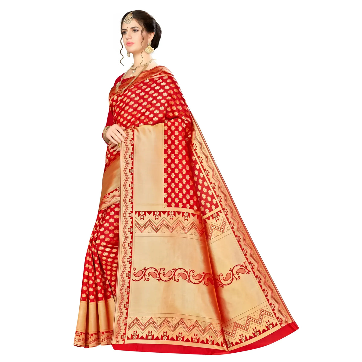 Women's Banarasi silk Saree with Blouse (Red, 5-6mtr)
