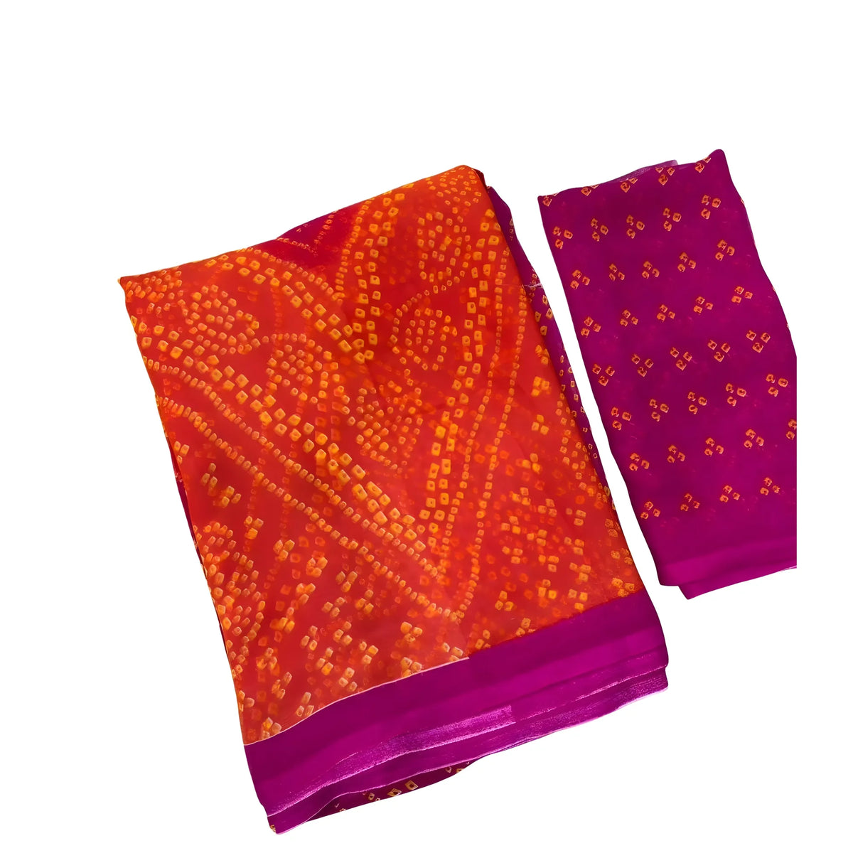 Women's Georgette Bandhani Printed Saree With Unstitched Blouse 5.5Mtr (Orange-Magenta)