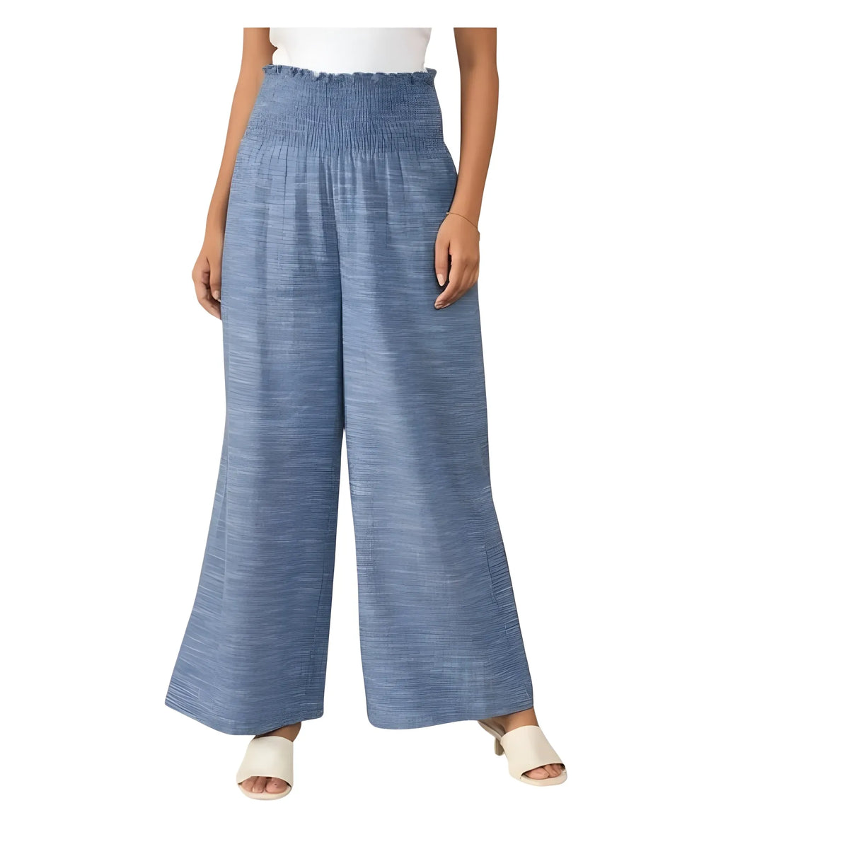 Women's Cotton Self Design Smocked Trousers (blue) | Women Signature Collection