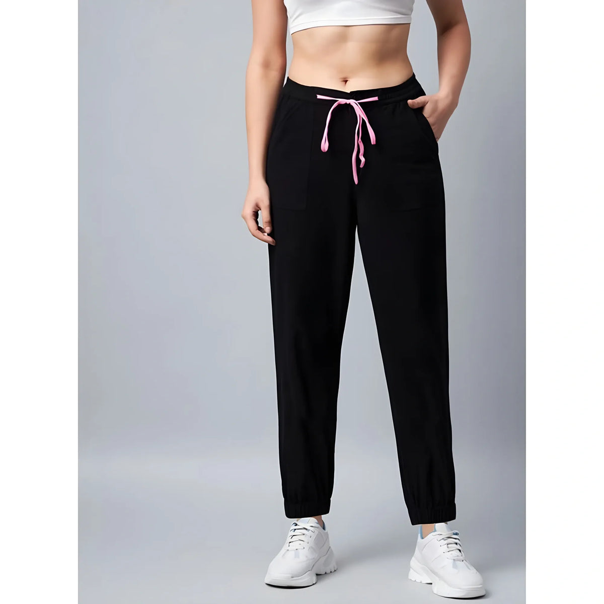 Women's Cotton Twill Solid Elasticated Trousers (black) | Women Signature Collection