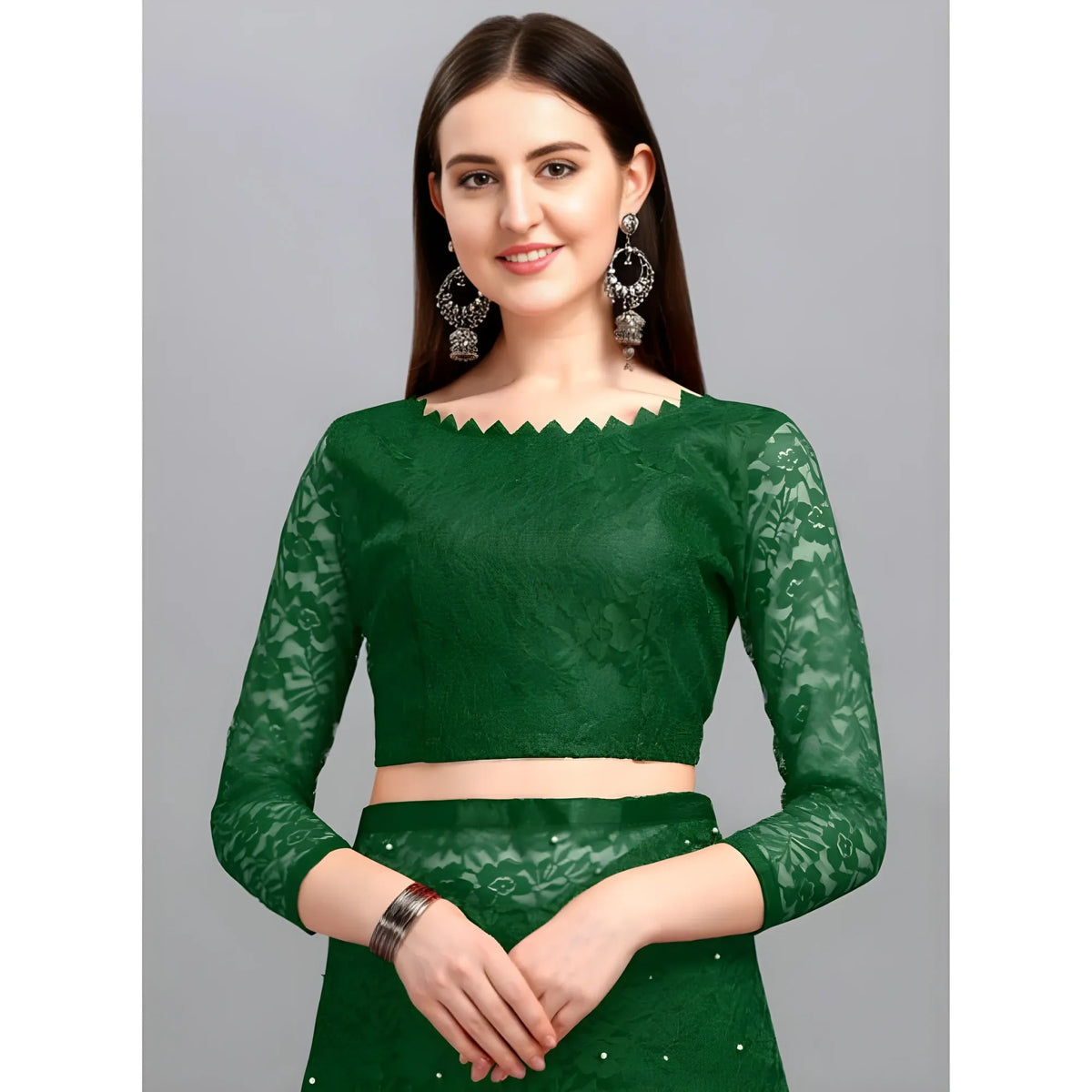 Women's Net Self Design Saree With Unstitched Blouse 5.5Mtr  (Green)