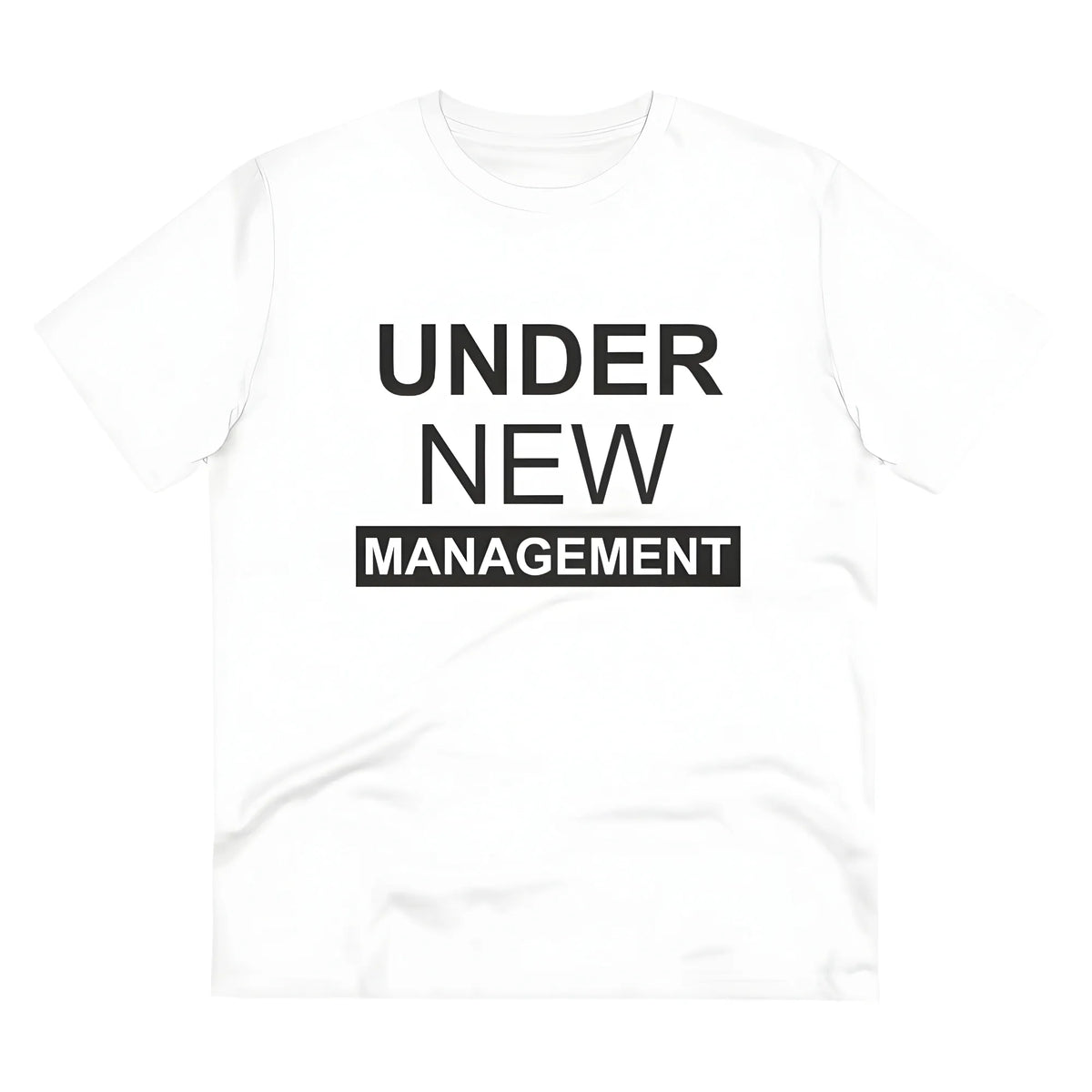 Men's PC Cotton Under New Management Desing Printed T Shirt (Color: White, Thread Count: 180GSM)