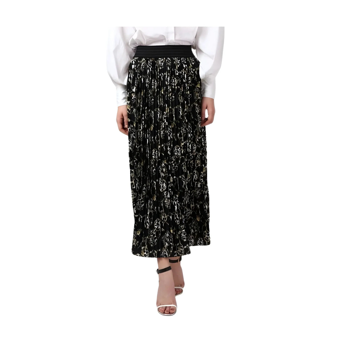 Women's Georgette Chain Print Elasticated Skirt (black Cream) | Women Signature Collection