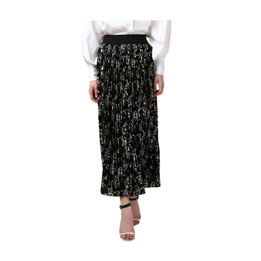Women's Georgette Chain Print Elasticated Skirt (black Cream) | Women Signature Collection