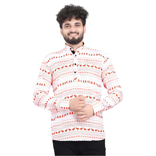 Men's Cotton Blended Printed Full Sleeve Shortkurta (Multicolor)