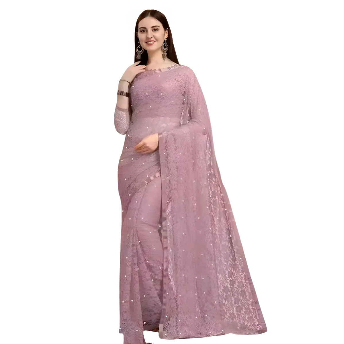 Women's Net Self Design Saree With Unstitched Blouse 5.5Mtr  (Light Brown)