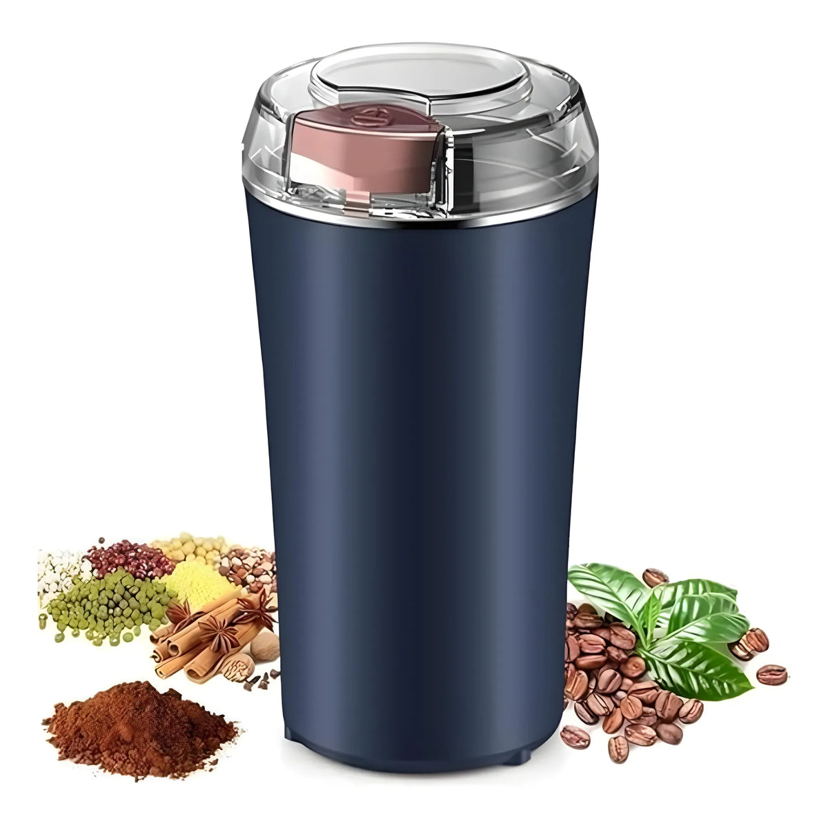 Plastic-Stainless Steel Electric Coffee Bean Grinder (Navy Blue)