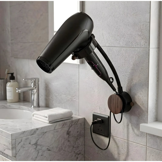 Wood-Plastic Hair Dryer Holder (Black)