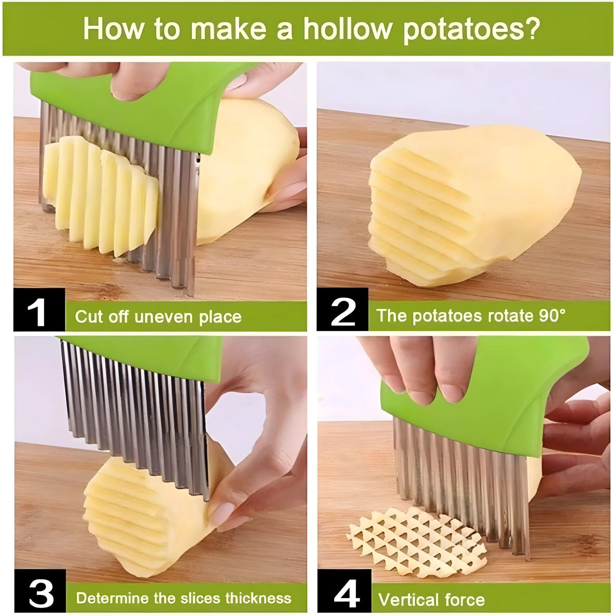 Pack Of_5 Wave Shape Stainless Steel Potato Cutter And Slicer – (Color: Assorted )