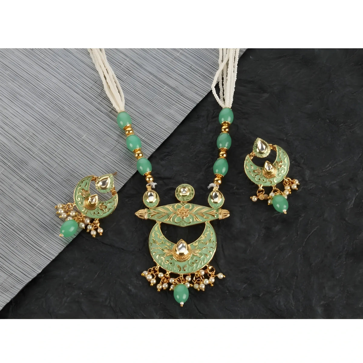 Women's Rose Gold Plated Alloy Necklace &amp; Earings Set (Green)