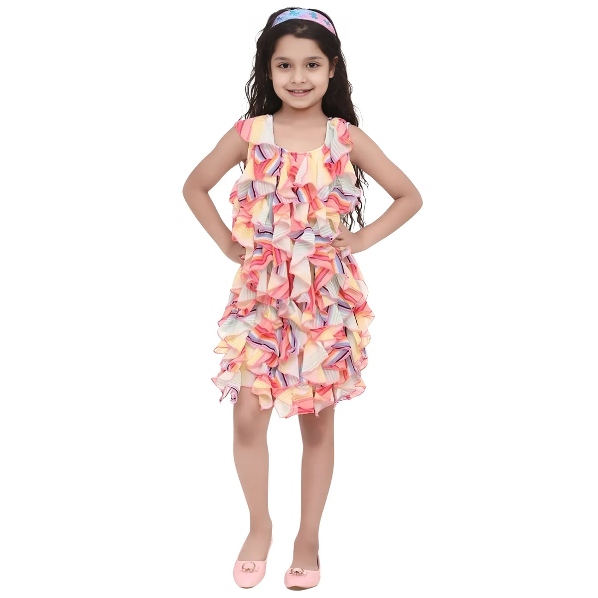 Girl's Chiffon Ruffled Sleeveless Dress (multicolor) | Kids Signature Collection