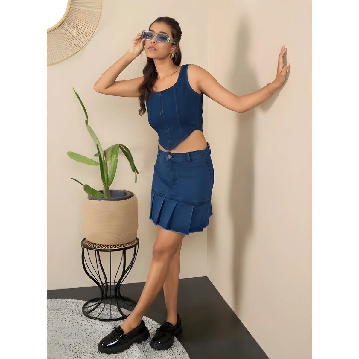Women's Denim Washed Buttoned Skirt (blue) | Women Signature Collection
