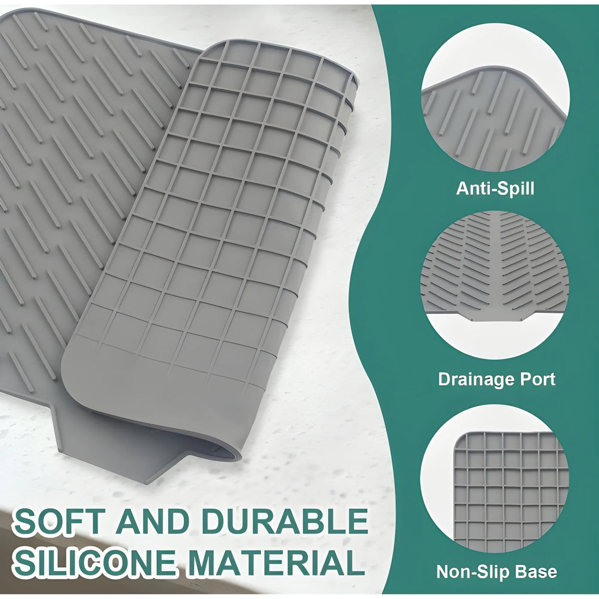 Silicone Dish Drying Mat Size 14*12 Inch (Grey)