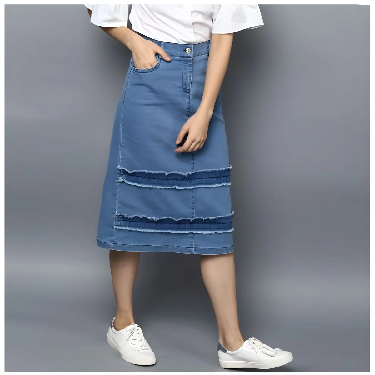 Women's Denim Washed Buttoned Skirt (blue) | Women Signature Collection