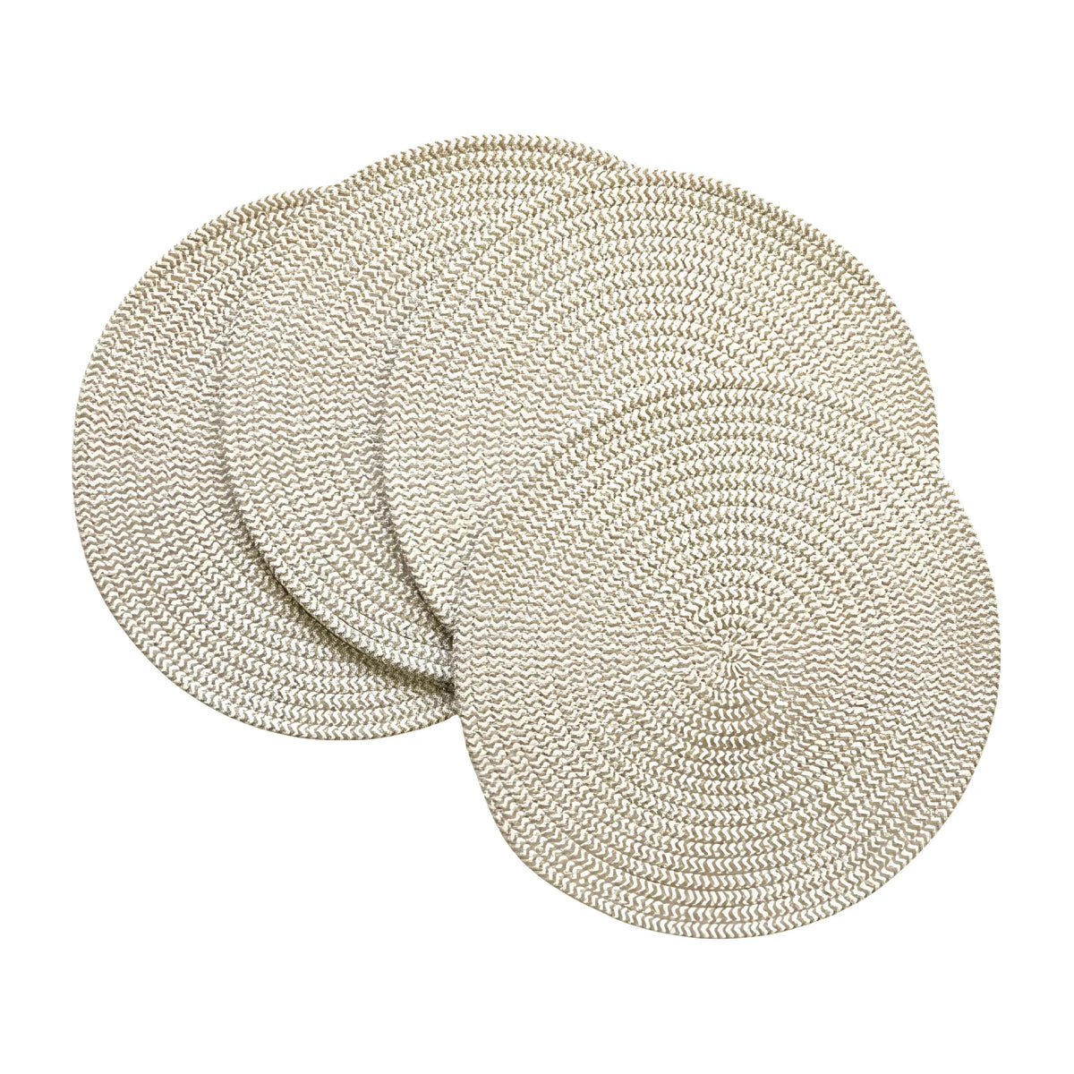 Cotton Dining Table Round Placemat Mats Set of 4 (Beige-White)