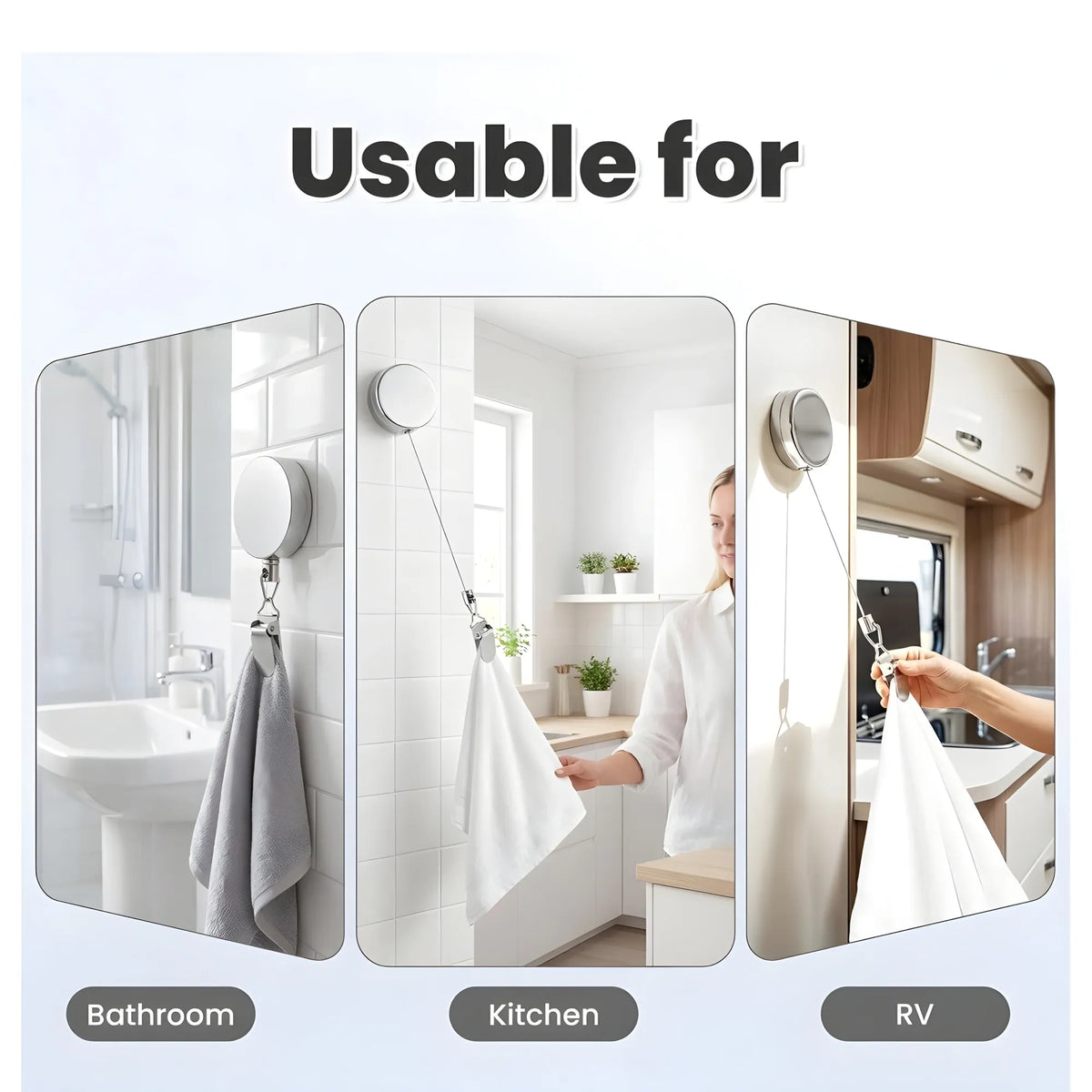 Stainless Steel Retractable Dish Towel Holder Clips (Silver)