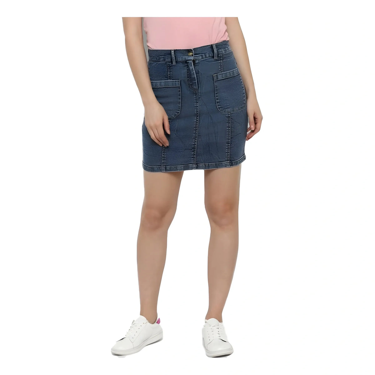 Women's Denim Front Pocket Buttoned Skirt (blue) | Women Signature Collection