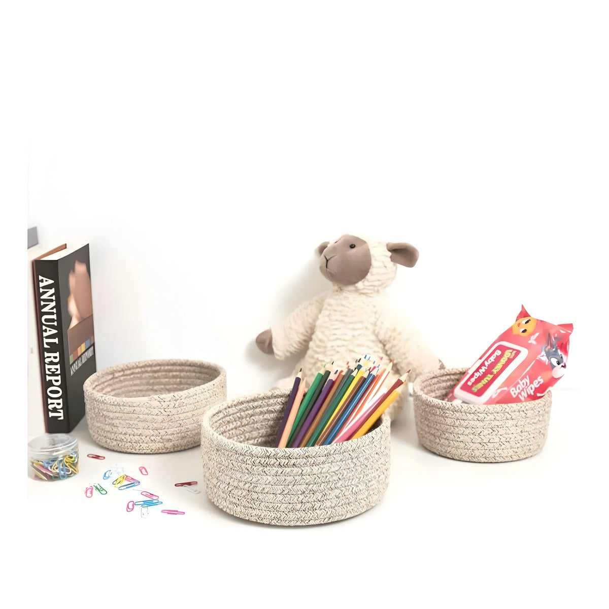 Cotton 8x3 Inch Kidi Round 3 Set Bedside Organizer With Out Lid (Kidi)