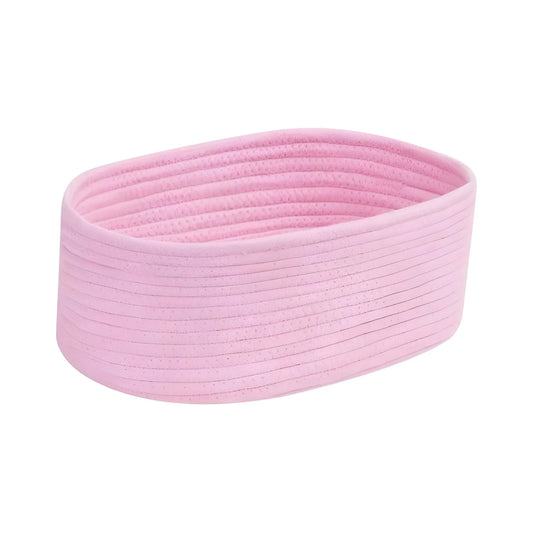 Cotton Oval 10x7x5 Inch Bedside Organizer With Out Lid (Pink)