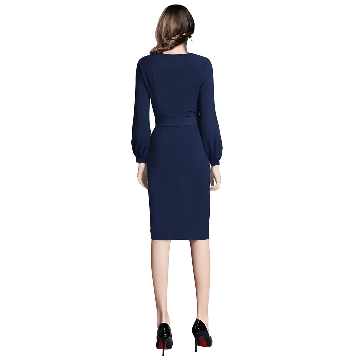 Women's Knitting stretchable Solid Round Neck Full Sleeve Dress (Blue)